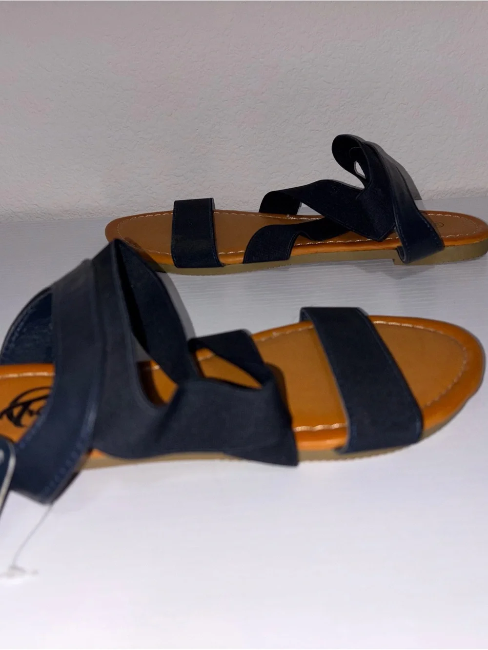 Trary Navy Blue & Tan Strappy Ankle Wrap Comfort Sandals Size 5.5 NWT 🏷️